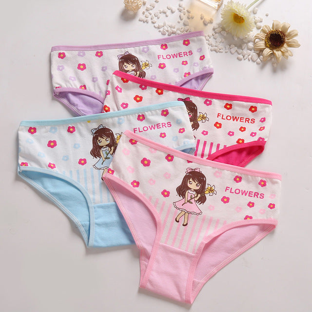 4 Pcs/Lot Cotton Soft Panties For Girls Lovely Baby Girls Underwear Ca