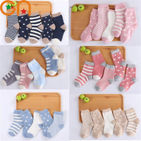 5 Pair/Lot Kids Soft Cotton Socks Boy,Girl,Baby,Cute Cartoon Warm Stripe Dots Fashion Sport Socks Autumn/Winter Children Gift CN